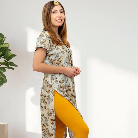 White Floral Print Kurta, Tranquil Threads | Muvvas Boutique - Picture 2 of 9